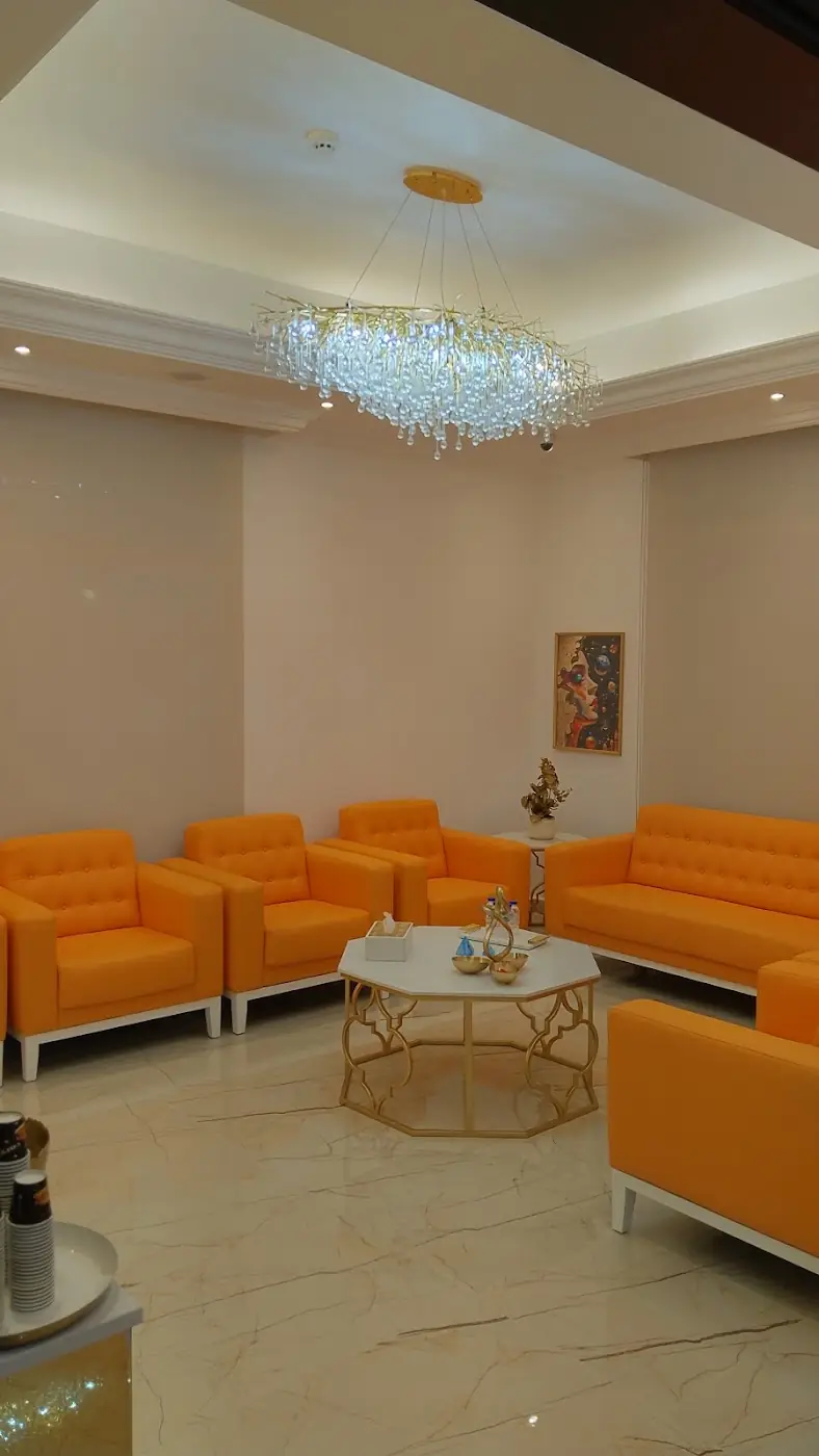 Waiting lounge with orange sofas